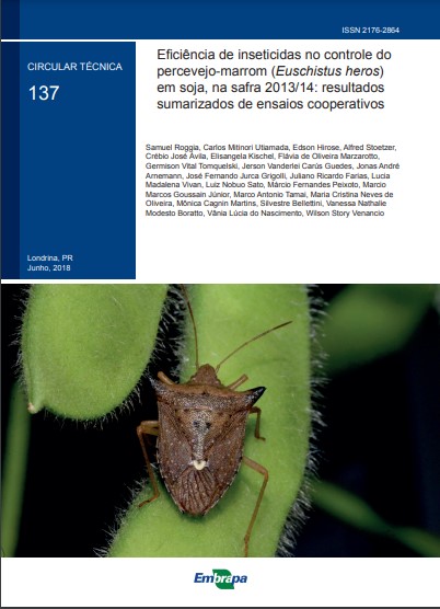Eficiência de inseticidas no controle do percevejo-marrom (Euschistus heros) em soja, na safra 2013/14: resultados sumarizados de ensaios cooperativos