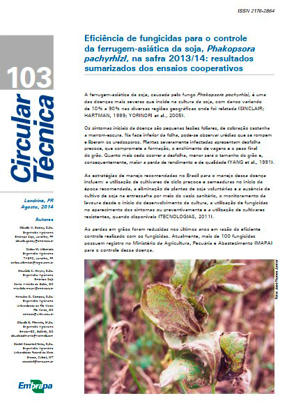 Eficiência de fungicidas para o controle da ferrugem-asiática da soja, Phakopsora pachyrhizi, na safra 2013/14: resultados sumarizados dos ensaios cooperativos