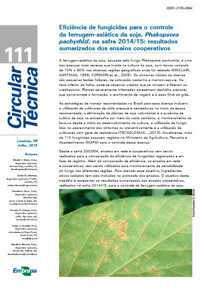 Eficiência de fungicidas para o controle da ferrugem-asiática da soja, Phakopsora pachyrhizi, na safra 2014/15: resultados sumarizados dos ensaios cooperativos