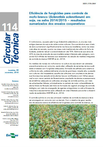 Eficiência de fungicidas para controle de mofo-branco (Sclerotinia sclerotiorum) em soja, na safra 2014/2015 – resultados sumarizados dos ensaios cooperativos