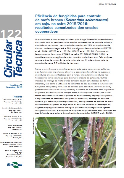 Eficiência de fungicidas para controle de mofo-branco (Sclerotinia sclerotiorum) em soja, na safra 2015/2016: resultados sumarizados dos ensaios cooperativos