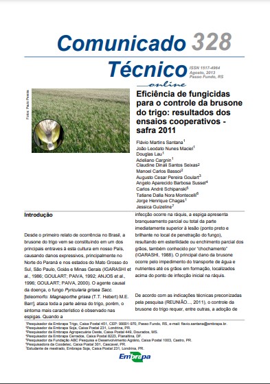 Eficiência de fungicidas para o controle da brusone do trigo: resultados dos ensaios cooperativos - safra 2011