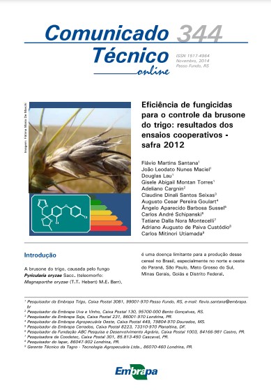 Eficiência de fungicidas para o controle da brusone do trigo: resultados dos ensaios cooperativos - safra 2012