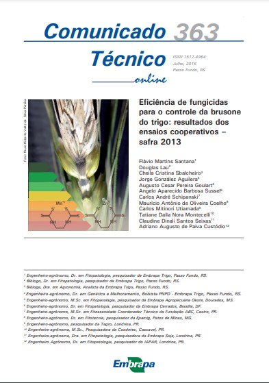 Eficiência de fungicidas para o controle da brusone do trigo: resultados dos ensaios cooperativos - safra 2013