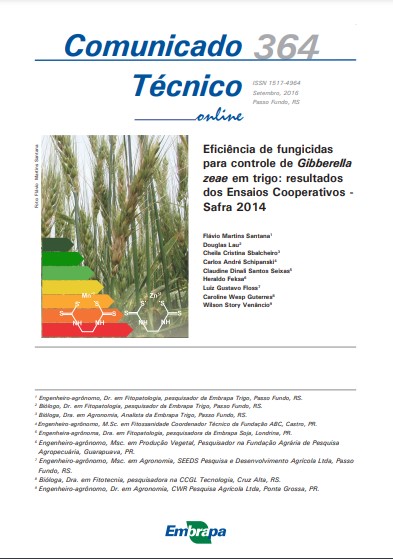 Eficiência de fungicidas para controle de Gibberella zeae em trigo: resultados dos Ensaios Cooperativos - Safra 2014