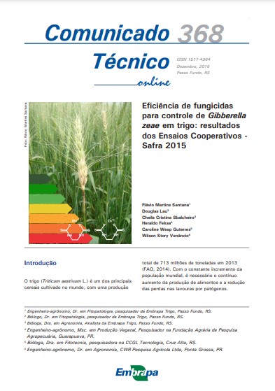 Eficiência de fungicidas para controle de Gibberella zeae em trigo: resultados dos Ensaios Cooperativos - Safra 2015