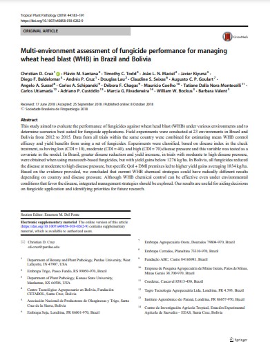 Multi-environment assessment of fungicide performance for managing wheat head blast (WHB) in Brazil and Bolivia