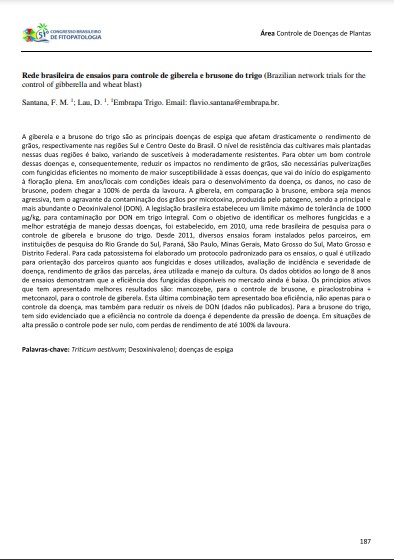 Rede brasileira de ensaios para controle de giberela e brusone do trigo