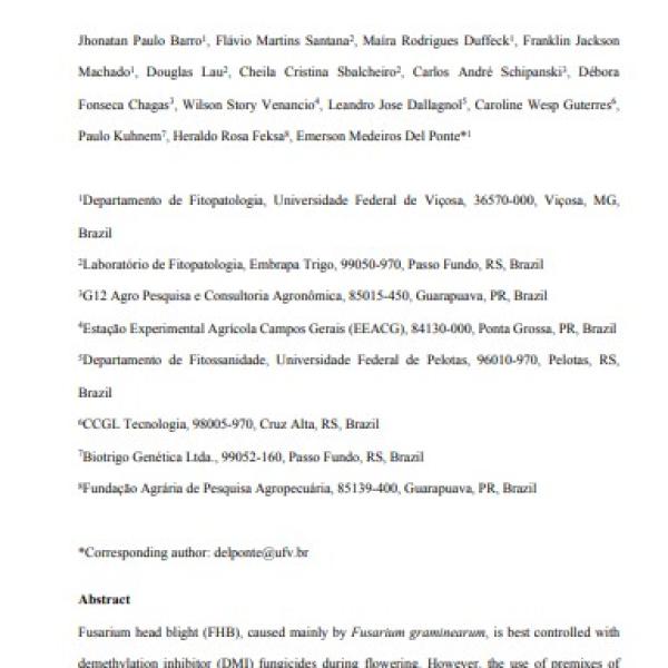 Are DMI+QoI Fungicide Premixes During flowering Worthwhile for Fusarium head blight Control in Wheat? A Meta-analysis 