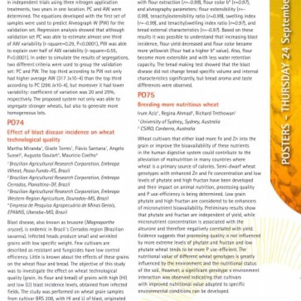 Effect of blast disease incidence on wheat technological quality