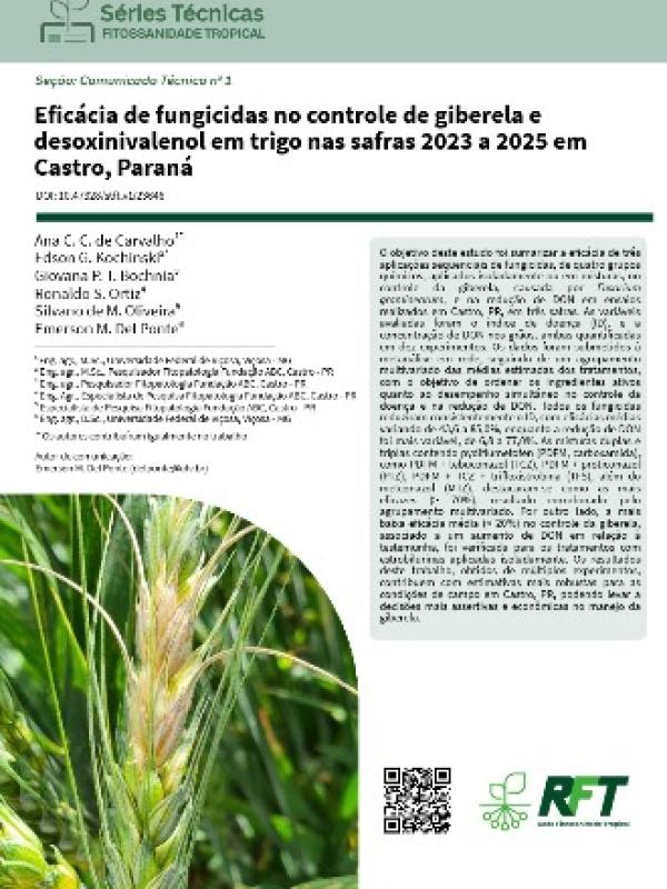 Eficácia de fungicidas no controle de giberela e desoxinivalenol em trigo nas safras 2023 a 2025 em Castro, Paraná