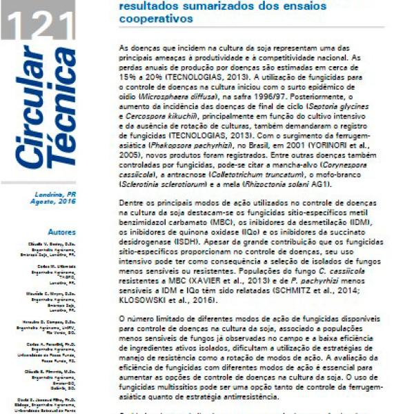 Eficiência de fungicidas multissítios no controle da ferrugem-asiática da soja, Phakopsora pachyrhizi, na safra 2015/16: resultados sumarizados dos ensaios cooperativos
