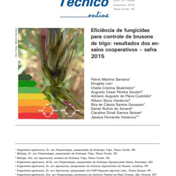 Eficiência de fungicidas para controle de brusone de trigo: resultados dos ensaios cooperativos - safra 2015