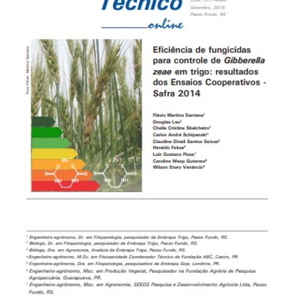 Eficiência de fungicidas para controle de Gibberella zeae em trigo: resultados dos Ensaios Cooperativos - Safra 2014