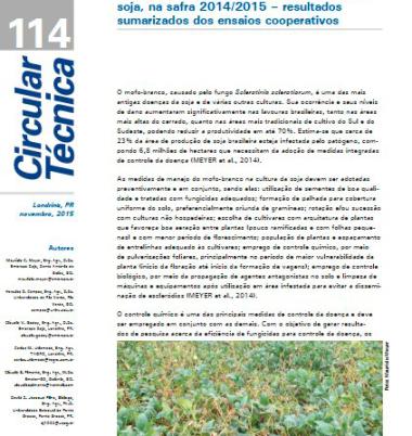 Eficiência de fungicidas para controle de mofo-branco (Sclerotinia sclerotiorum) em soja, na safra 2014/2015 – resultados sumarizados dos ensaios cooperativos
