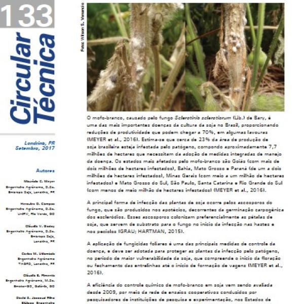 Eficiência de fungicidas para controle de mofo-branco (Sclerotinia sclerotiorum) em soja, na safra 2016/17: resultados sumarizados dos ensaios cooperativos