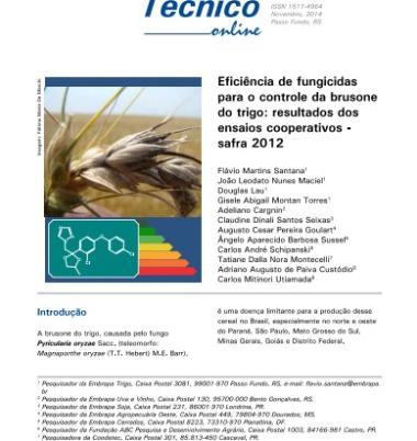 Eficiência de fungicidas para o controle da brusone do trigo: resultados dos ensaios cooperativos - safra 2012