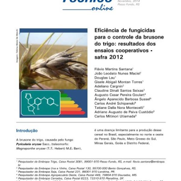Eficiência de fungicidas para o controle da brusone do trigo: resultados dos ensaios cooperativos - safra 2012