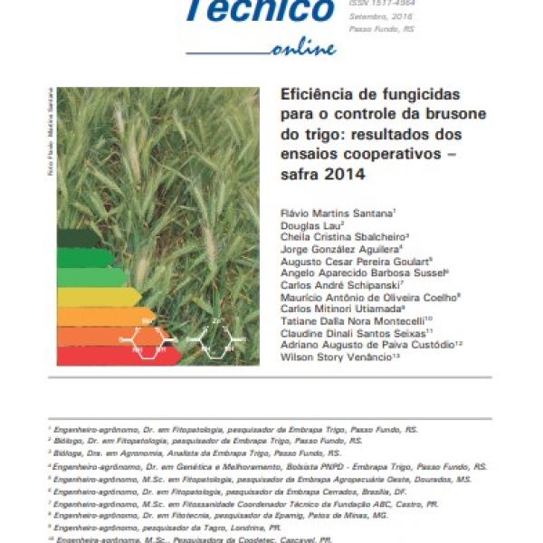 Eficiência de fungicidas para o controle da brusone do trigo: resultados dos ensaios cooperativos - safra 2014