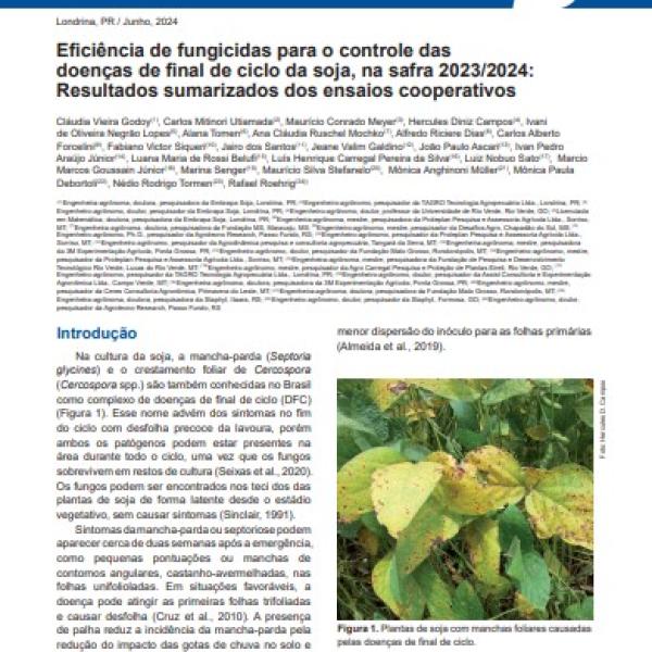 Eficiência de fungicidas para o controle das doenças de final de ciclo da soja, na safra 2023/2024: Resultados sumarizados dos ensaios cooperativos