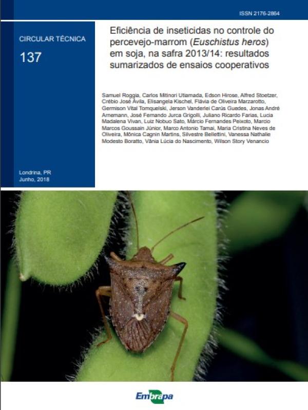 Eficiência de inseticidas no controle do percevejo-marrom (Euschistus heros) em soja, na safra 2013/14: resultados sumarizados de ensaios cooperativos