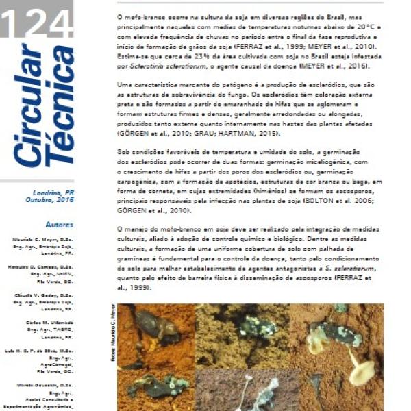 Ensaios cooperativos de controle biológico de Sclerotinia sclerotiorum na cultura da soja: resultados sumarizados da safra 2015/2016