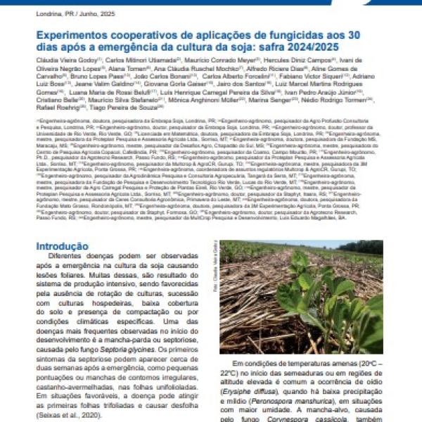 Experimentos cooperativos de aplicações de fungicidas aos 30 dias após a emergência da cultura da soja: safras 2024/2025