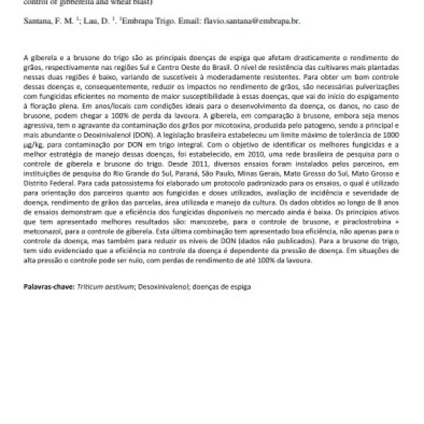Rede brasileira de ensaios para controle de giberela e brusone do trigo