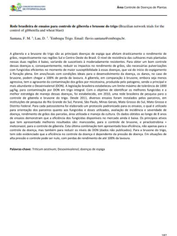 Rede brasileira de ensaios para controle de giberela e brusone do trigo